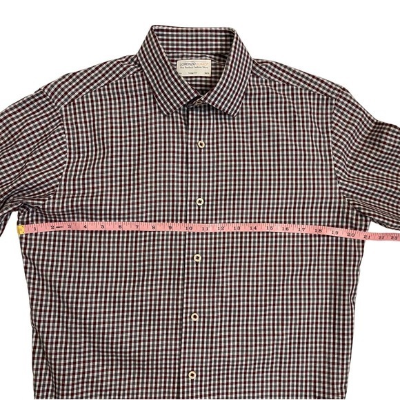 Lorenzo Uomo Trim Fit 15.5 34/35 White Gray Red Check Gingham Button Front Shirt - Picture 6 of 11